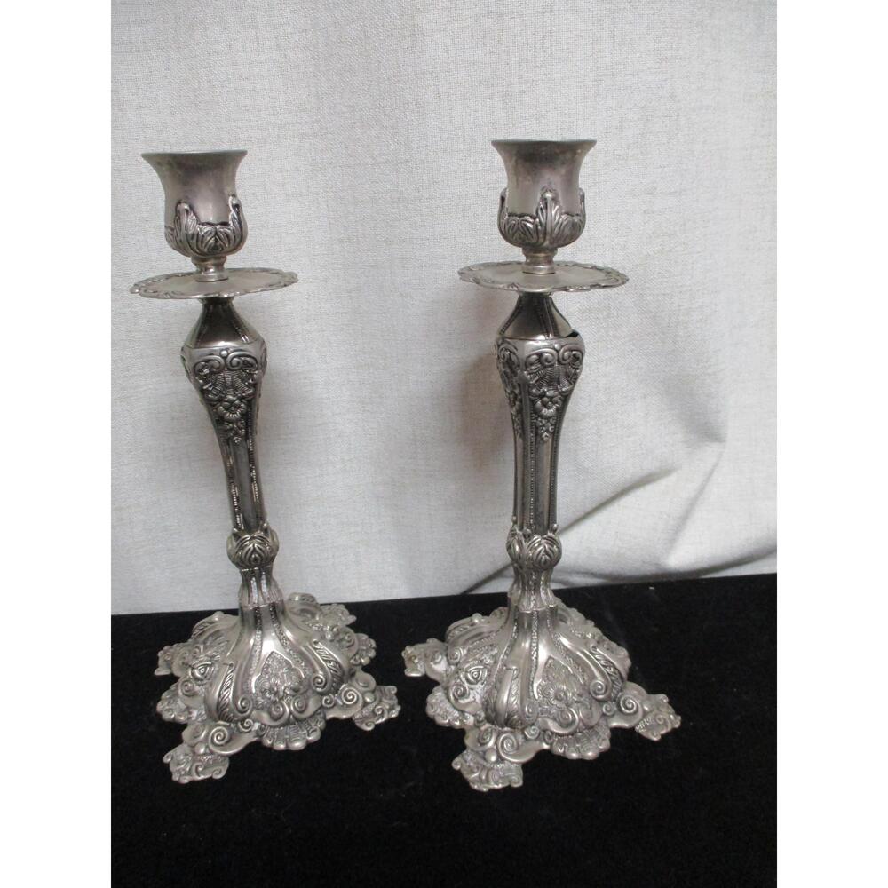 VINTAGE style SILVER Ornate Scrollwork Rococo Victorian Candlestick 11.5 IN